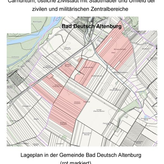 Carnuntum, östliche Zivilstadt mit Stadtmauer und Umfeld der zivilen und militärischen Zentralbereiche