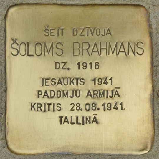 Stolperstein dedicated to Šoloms Brahmans