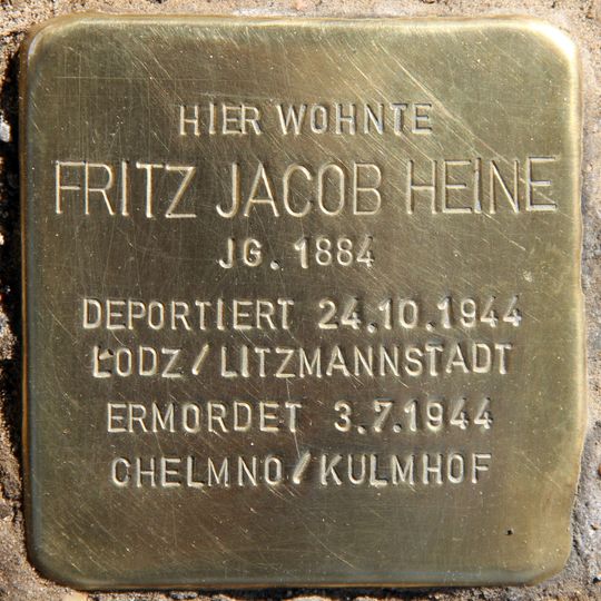 Stolperstein dedicated to Fritz Jacob Heine