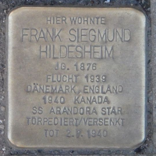 Stolperstein dedicated to Frank Siegmund Hildesheim