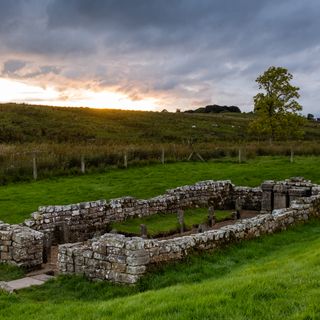 Carrawburgh Roman fort and Hadrian's Wall and vallum