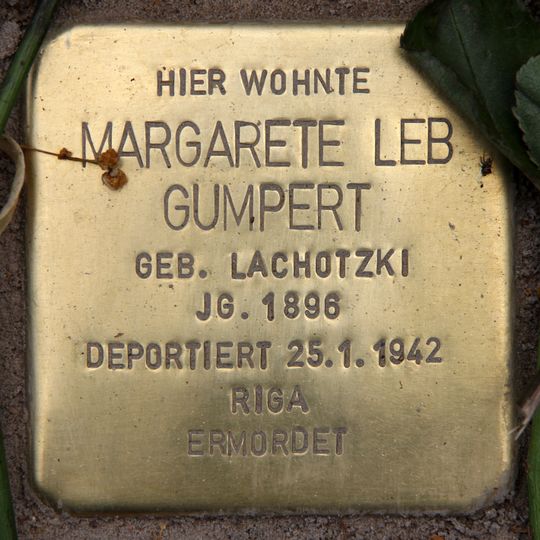 Stolperstein dedicated to Margarete Leb Gumpert