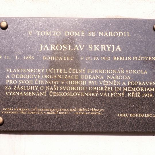 Pamětní deska Jaroslava Skryji