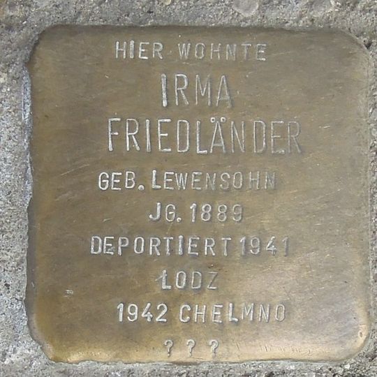 Stolperstein en memoria de Irma Friedländer
