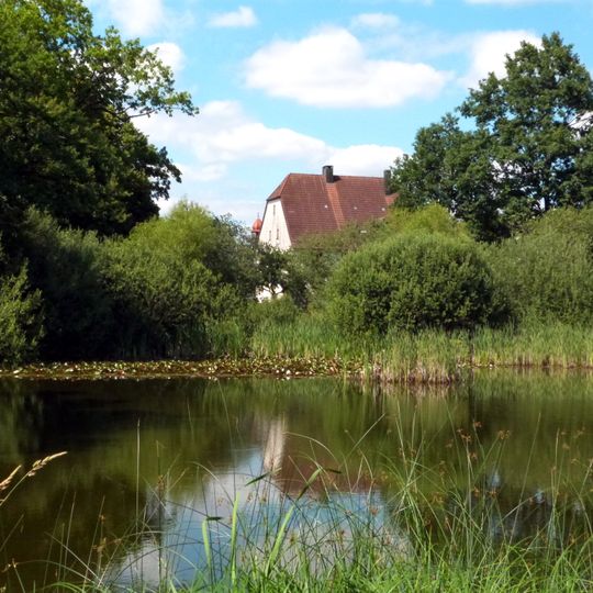 Weiher mit Baumbestand u. Feuchtwiese
