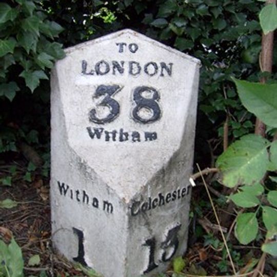 Milepost, Colchester Road, Eastways, opp. Critall Road industrial area