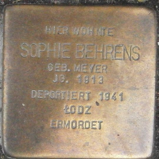 Stolperstein dedicated to Sophie Behrens
