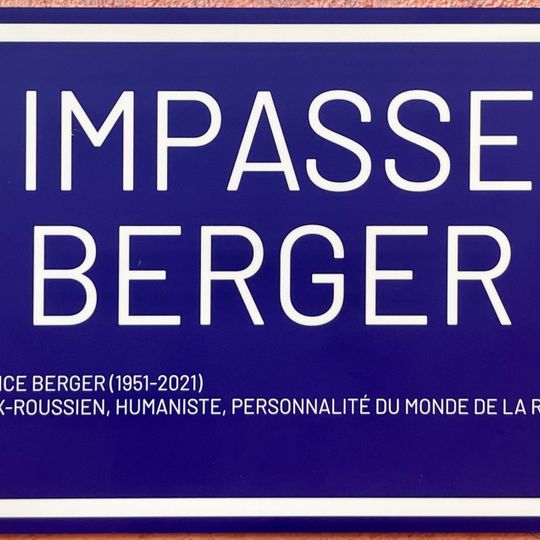 Plaque de rue de l'Impasse Berger dédiée à Patrice Berger