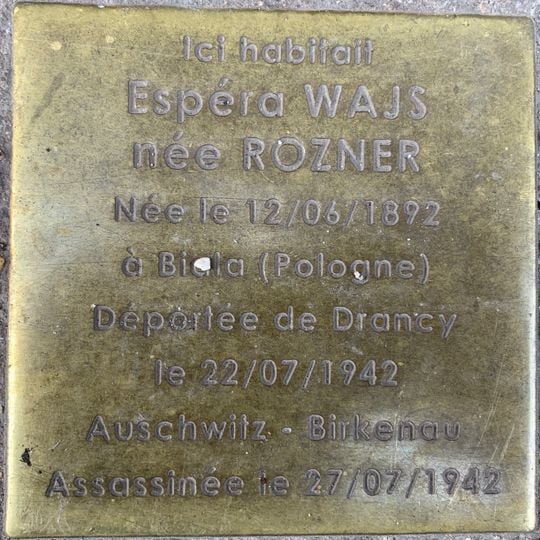 Stolperstein en memoria de Espéra Wajs
