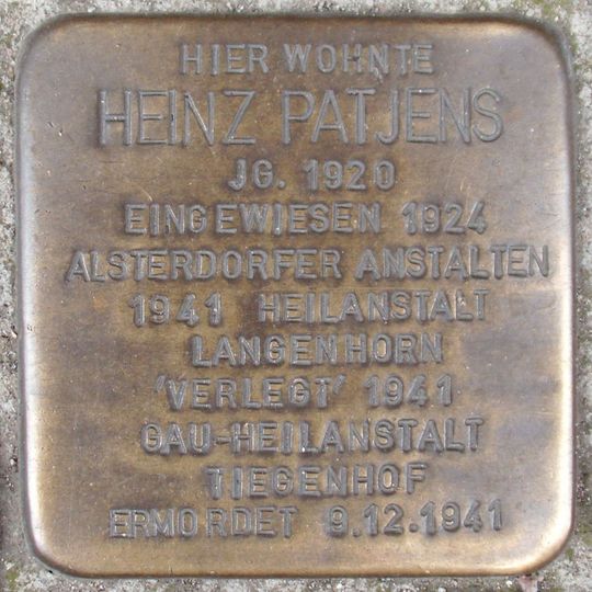 Stolperstein en memoria de Heinz Patjens