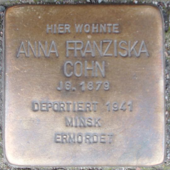 Stolperstein dedicated to Anna Franziska Cohn