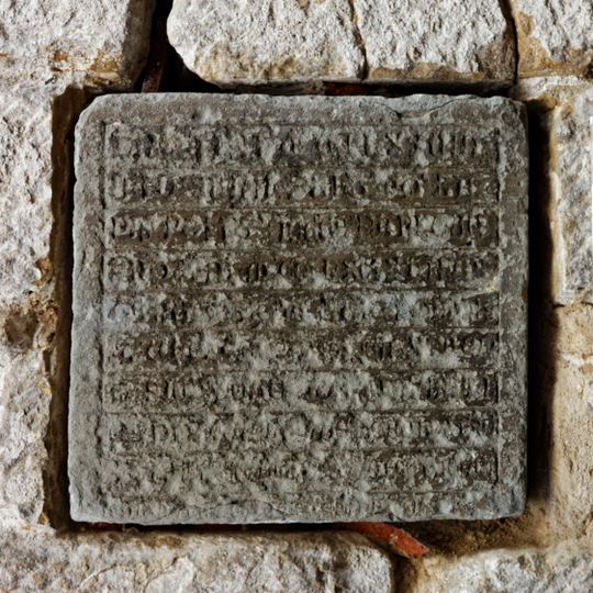 Foundation stone of the Our Lady of the Assumption church in Fanjeaux