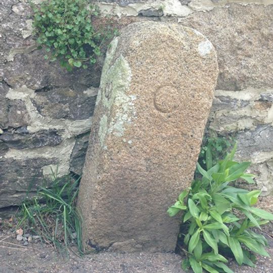 County Boundary Stone Against Garden Wall Of Love Lane Cottage About 60 Centimetres North East Of Cottage Gate