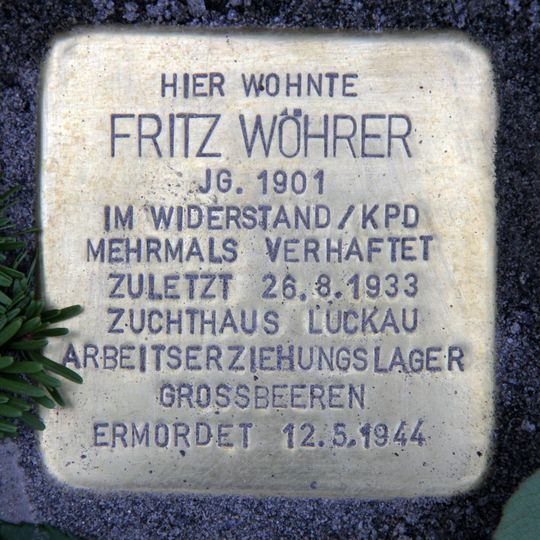 Stolperstein dedicated to Fritz Wöhrer