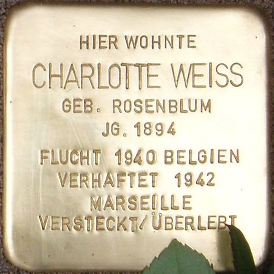 Stolperstein dedicated to Charlotte Weiss