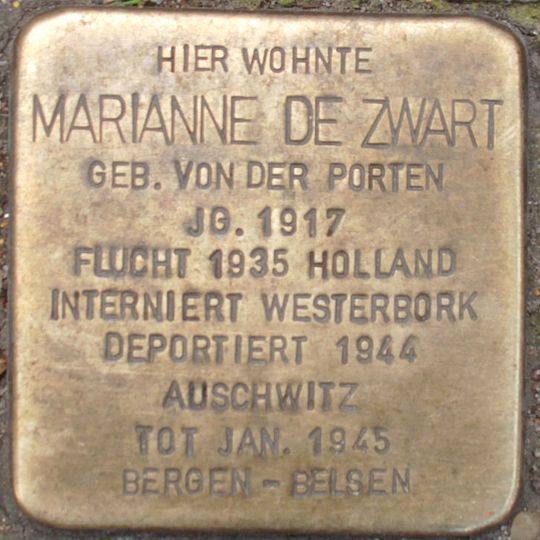 Stolperstein dedicated to Marianne de Zwart