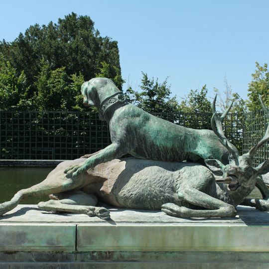 Limier terrassant un cerf