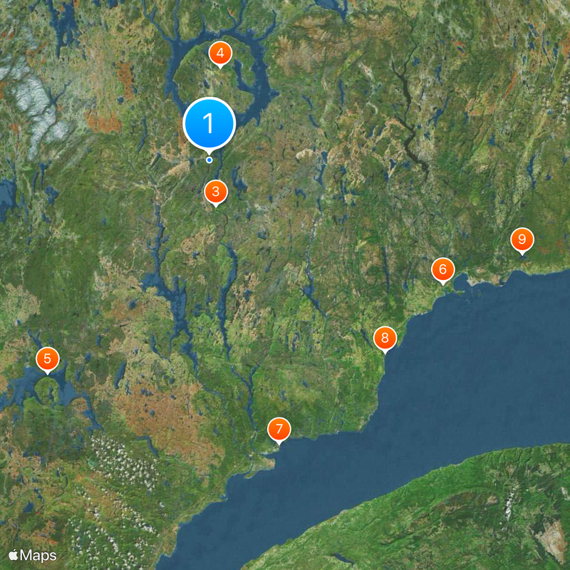 Area codes 367, 418 and 581 Mappa