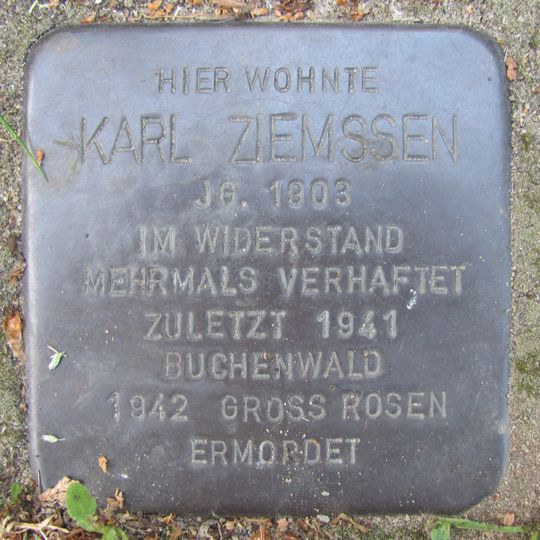 Stolperstein dedicated to Karl Ziemssen