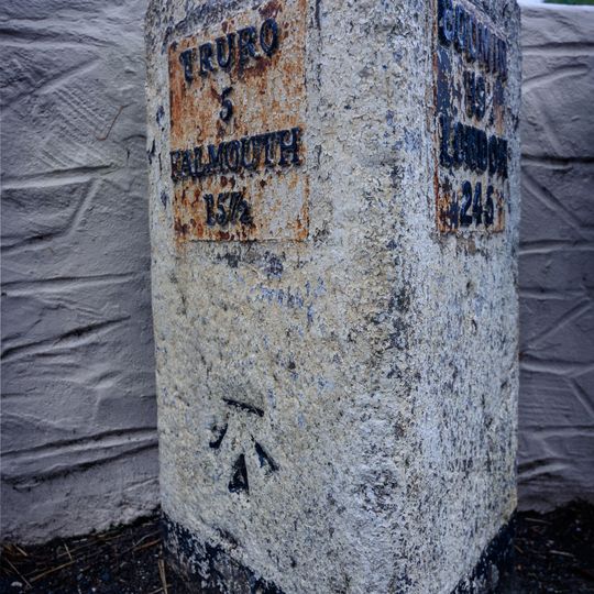 Milestone Immediately In Front Of Cottage Wall At Top Of Tresowgar Lane