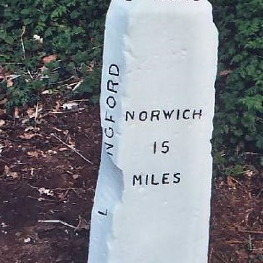 Milestone, opp. side of house on lane to Beck Hall. 6yds E of tel. pole