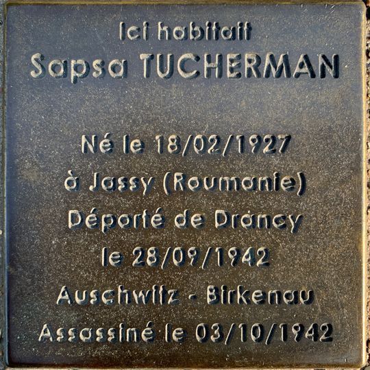 Stoleperstein à la mémoire de Sapsa Tucherman
