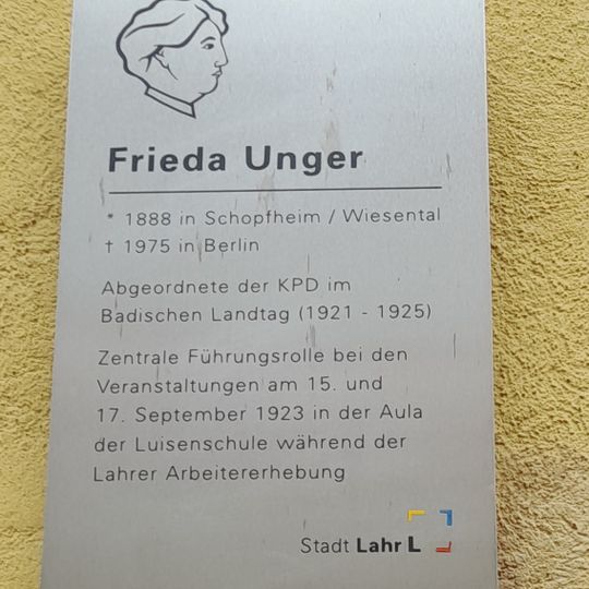 Gedenktafel für Frieda Unger