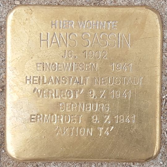Stolperstein à la mémoire de Hans Saßin