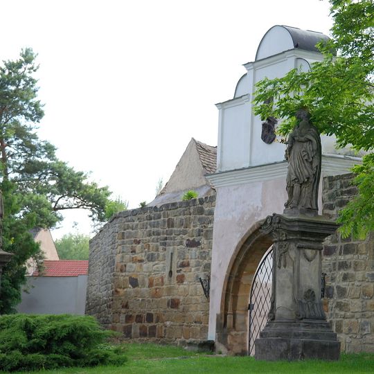 Statues of Saint John of Nepomuk and Saint Joseph at Mírové náměstí in Budyně nad Ohří