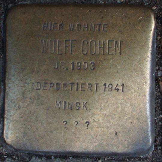 Stolperstein dedicated to Wolff Cohen