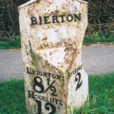 Milepost, Aylesbury Road; Bierton Village, by No. 188, Yew Tree Cottage