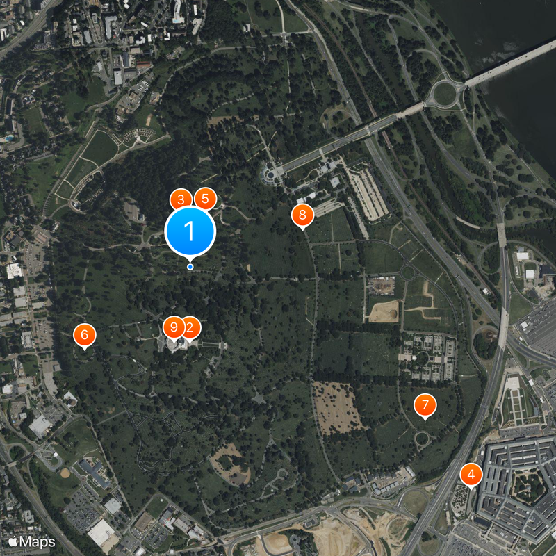 Arlington National Cemetery Kaart