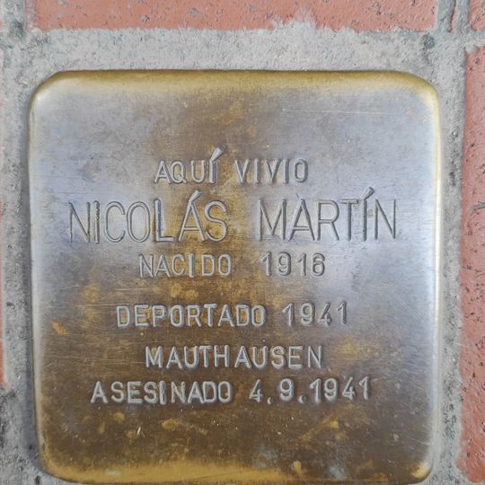 Stolperstein dedicada a Nicolás Martín González