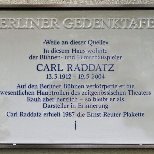 Berliner Gedenktafel Am Schülerheim 6 Carl Raddatz