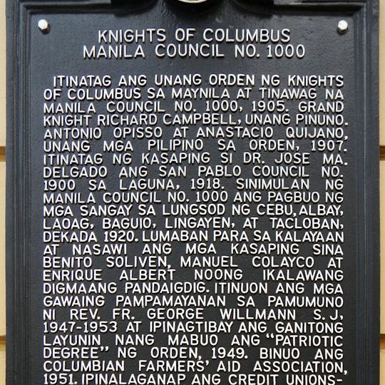 Knights of Columbus Manila Council No. 1000 historical marker
