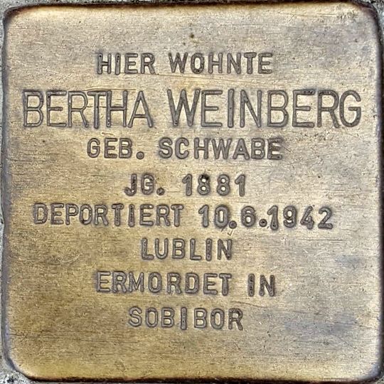 Stolperstein en memoria de Bertha Weinberg geb. Schwabe