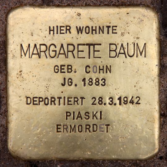 Stolperstein dedicated to Margarete Baum