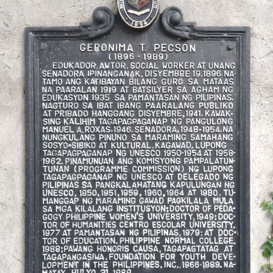 Geronima T. Pecson historical marker