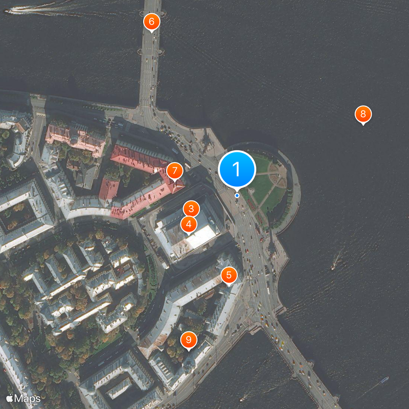 Rostral columns on Spit of the Vasilievsky Island Map