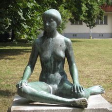 Sitting women with short hair