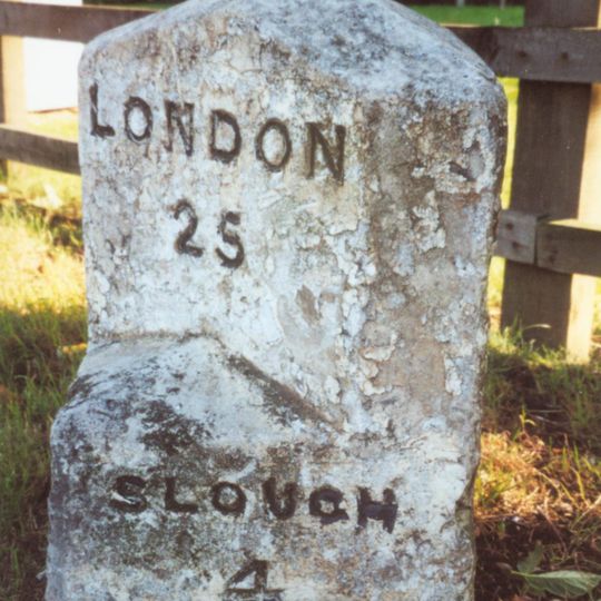 Milestone, Bath Road; W of Railway bridge, beside petrol station, opp. Pub