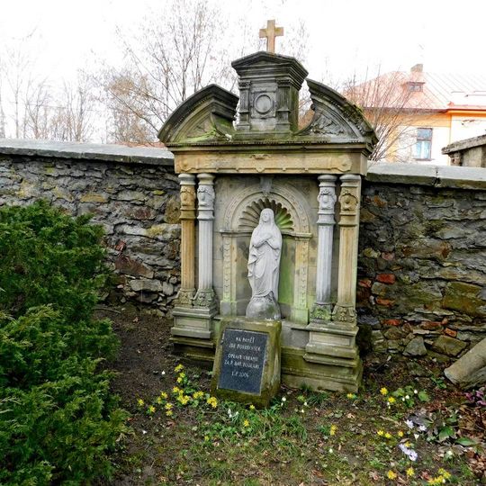 Pamětní deska pohřbeným na hřbitově u kostela v Sobíňově