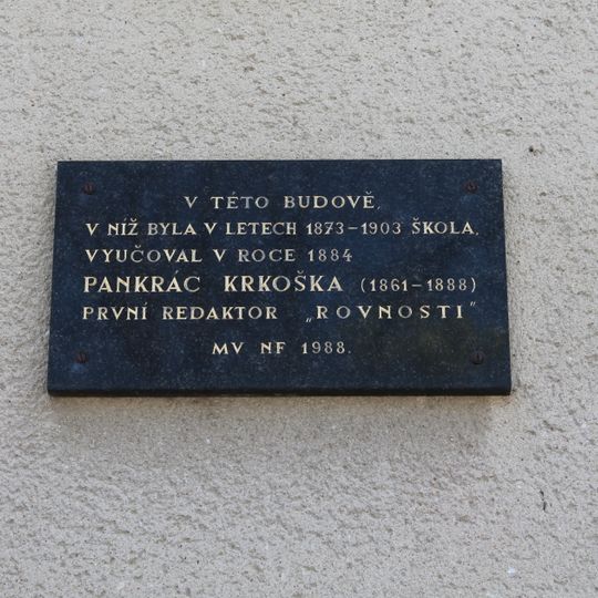 Pamětní deska Pankráce Krkošky v Kovalovicích