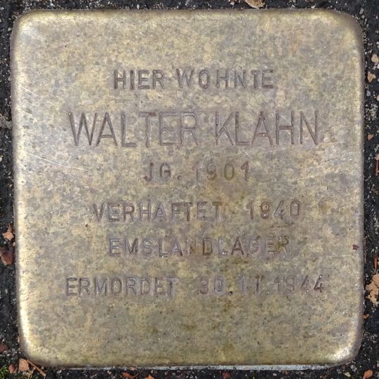 Stolperstein dedicated to Walter Klahn