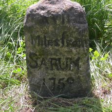 Milestone, Two Mile Down; 75m E westbound lay-by , E jcn A350,