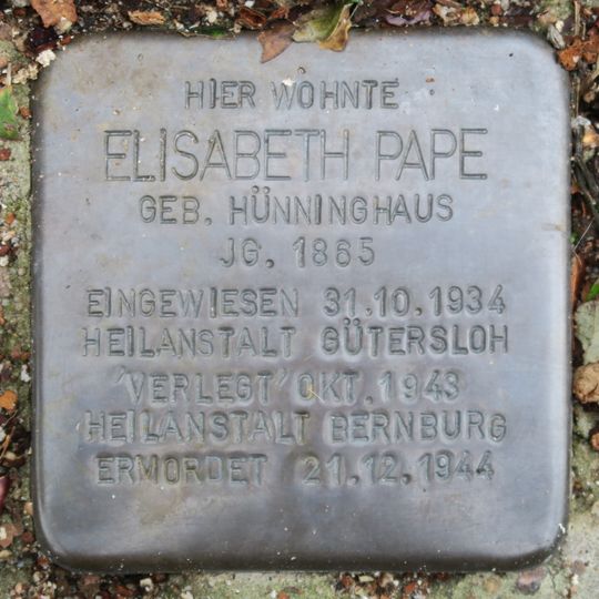 Stolperstein dedicated to Elisabeth Pape