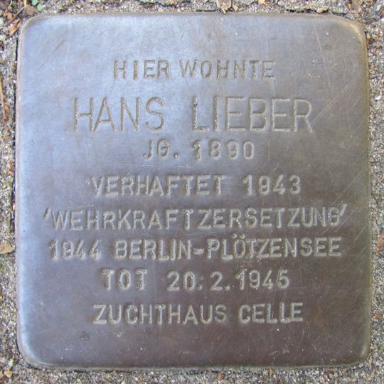 Stolperstein für Hans Lieber