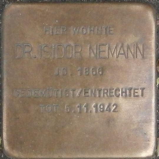 Stolperstein dedicated to Isidor Nemann