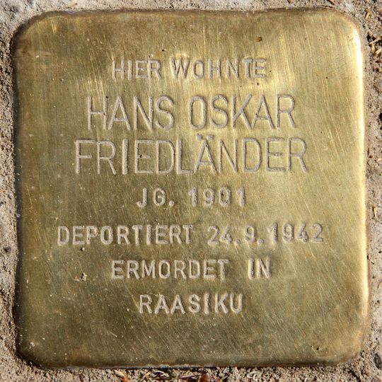 Stolperstein dedicated to Hans Oskar Friedlaender