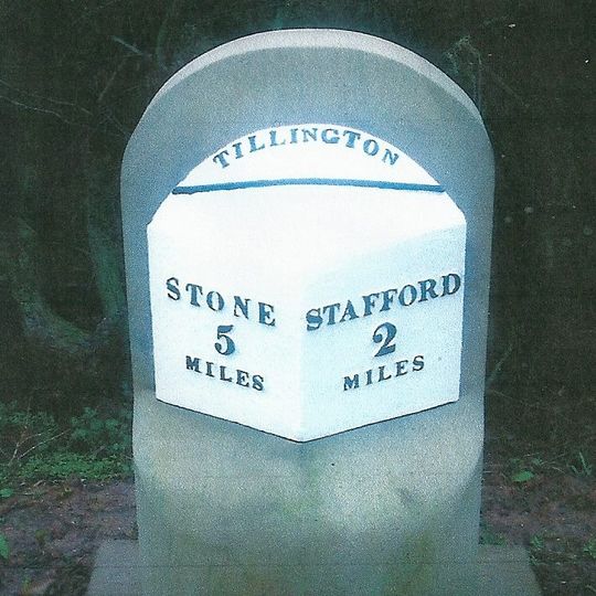 Milestone, Trinity Fields, Stone Road, N of layby, N of Stafford by-pass